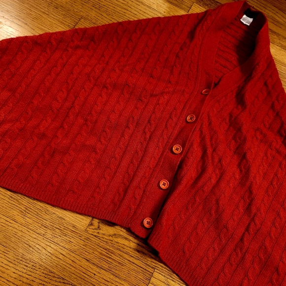 Top It Off Sweaters - Angora Cable-knit button down shawl Crimson Red Top it Off